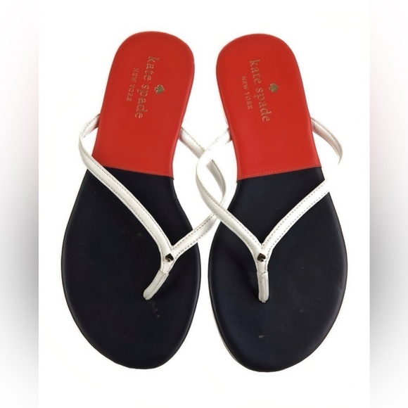 Kate Spade New York Women's Navy and Red Leather Flip Flops Sandals - Size 7 - Picture 1 of 3